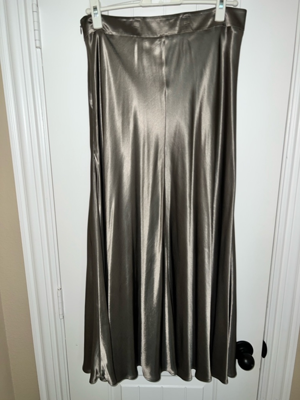Zara Satin A-Line Maxi Skirt in Metallic Taupe